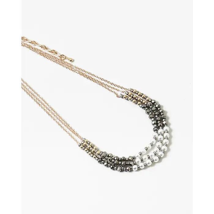 Hematite and Faux Pearl 3-Strand Necklace