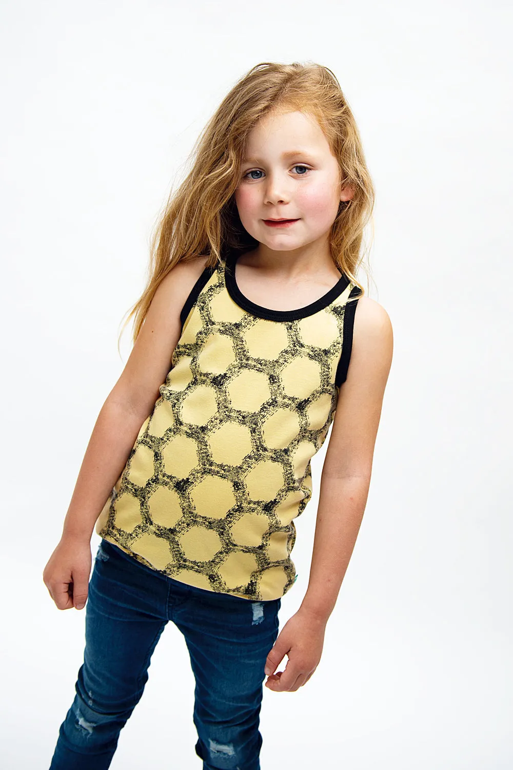 Hexagon Cotton Tank Tee - Custard