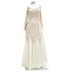 I Magnin Travilla 1980s White Lace Mermaid Bridal Dress