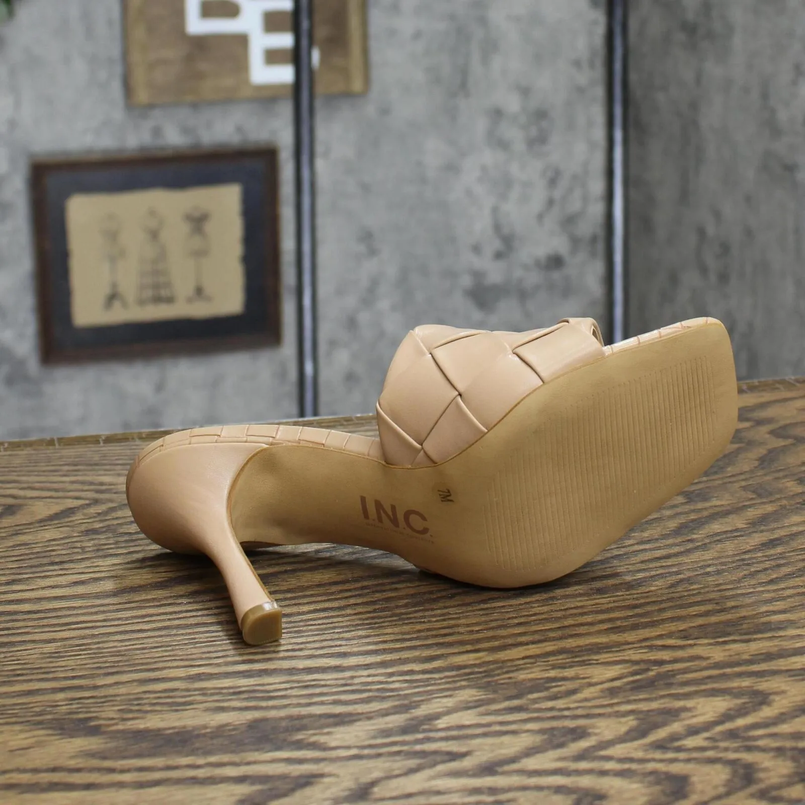 INC Liah Faux Leather Open Toe Heels Amputee Replacement Left Shoe Only Brown 7M
