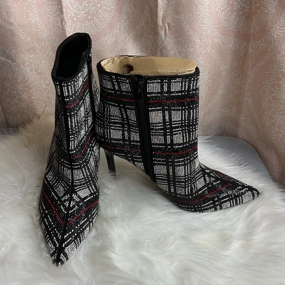 INC Reisa 4’ Rhinestone Plaid 4’ Bootie Heels
