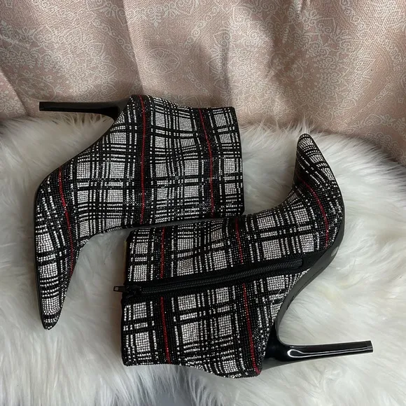 INC Reisa 4’ Rhinestone Plaid 4’ Bootie Heels