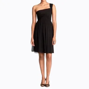 J.Crew Black Silk Chiffon One Shoulder Lucienne Dress Dark Fairy Goth Chic Sz 4P