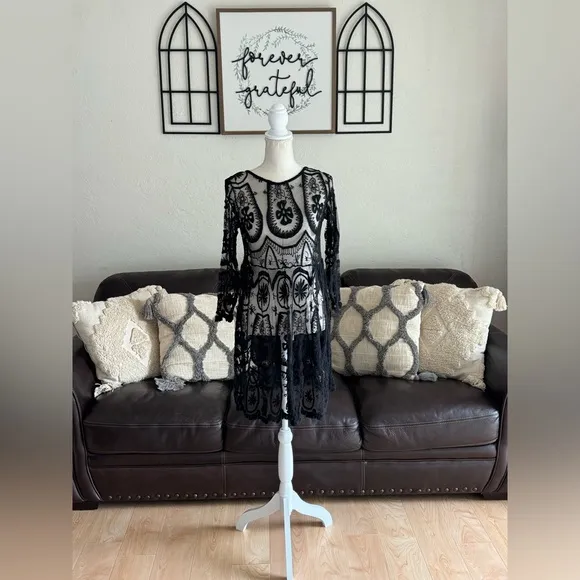 Jen's Pirate Booty Free People Black Lace Teardrop Pixie Dress Size S Boho Cute