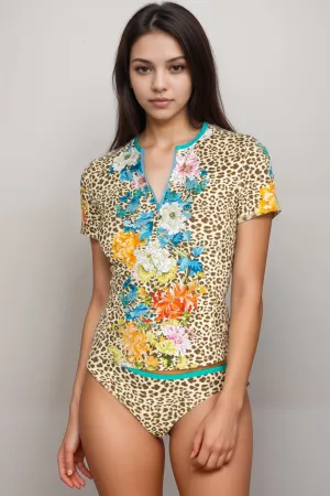 Johnny Was Blue Leopard Sporty Surf Shirt CSW4022BH
