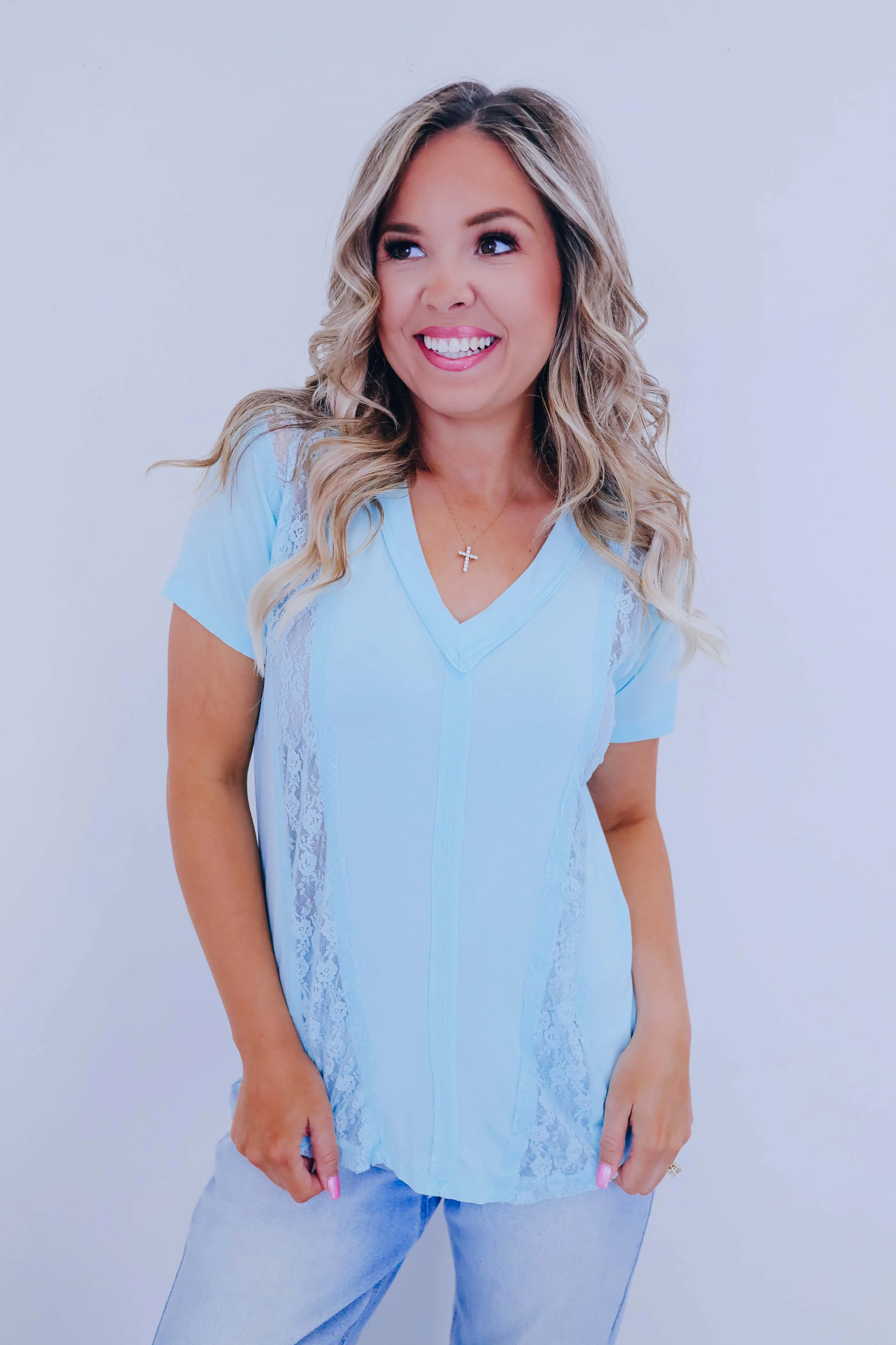 Kaci Contrasting Lace V-Neck Top By POL - 3 Colors