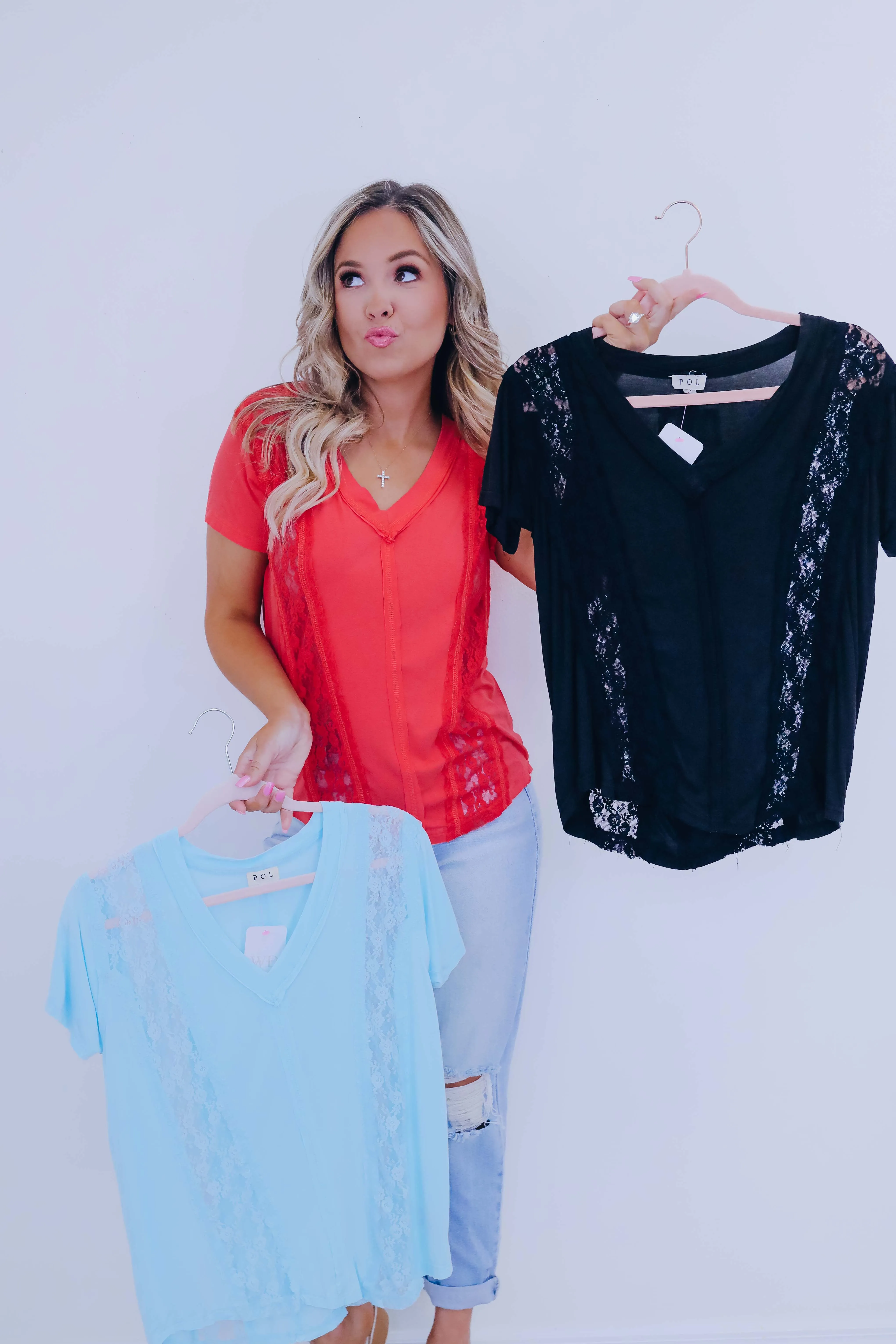 Kaci Contrasting Lace V-Neck Top By POL - 3 Colors