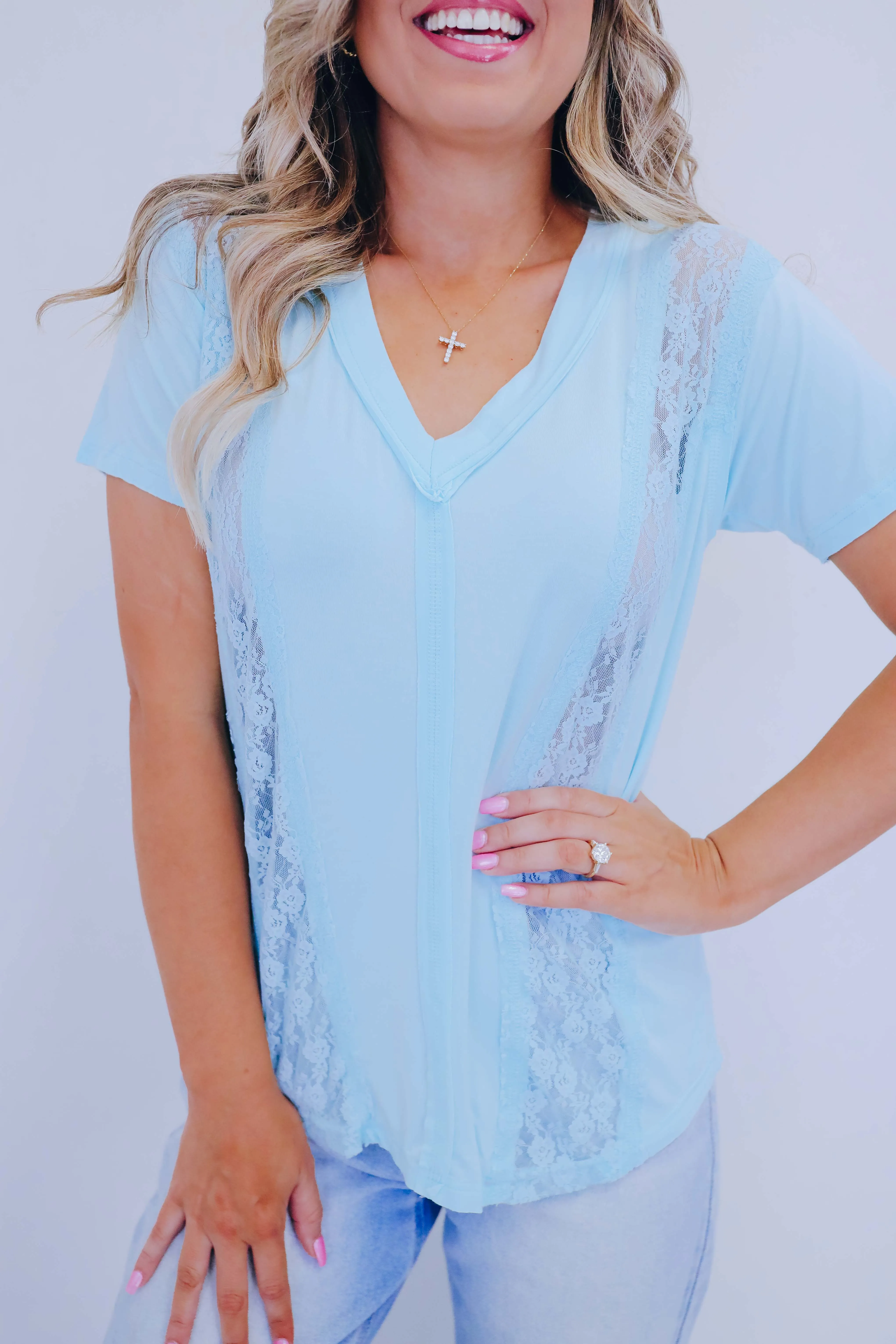 Kaci Contrasting Lace V-Neck Top By POL - 3 Colors