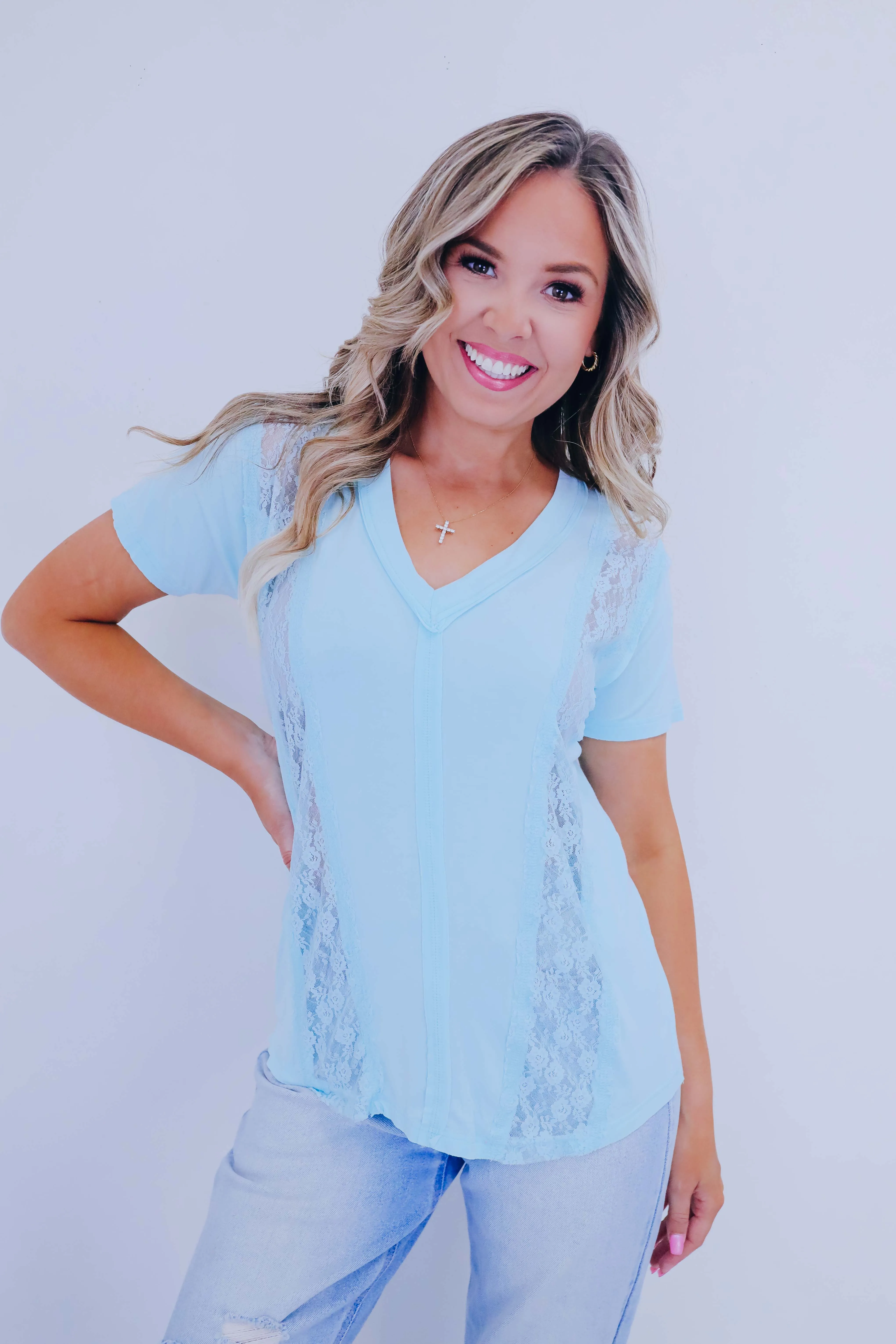 Kaci Contrasting Lace V-Neck Top By POL - 3 Colors