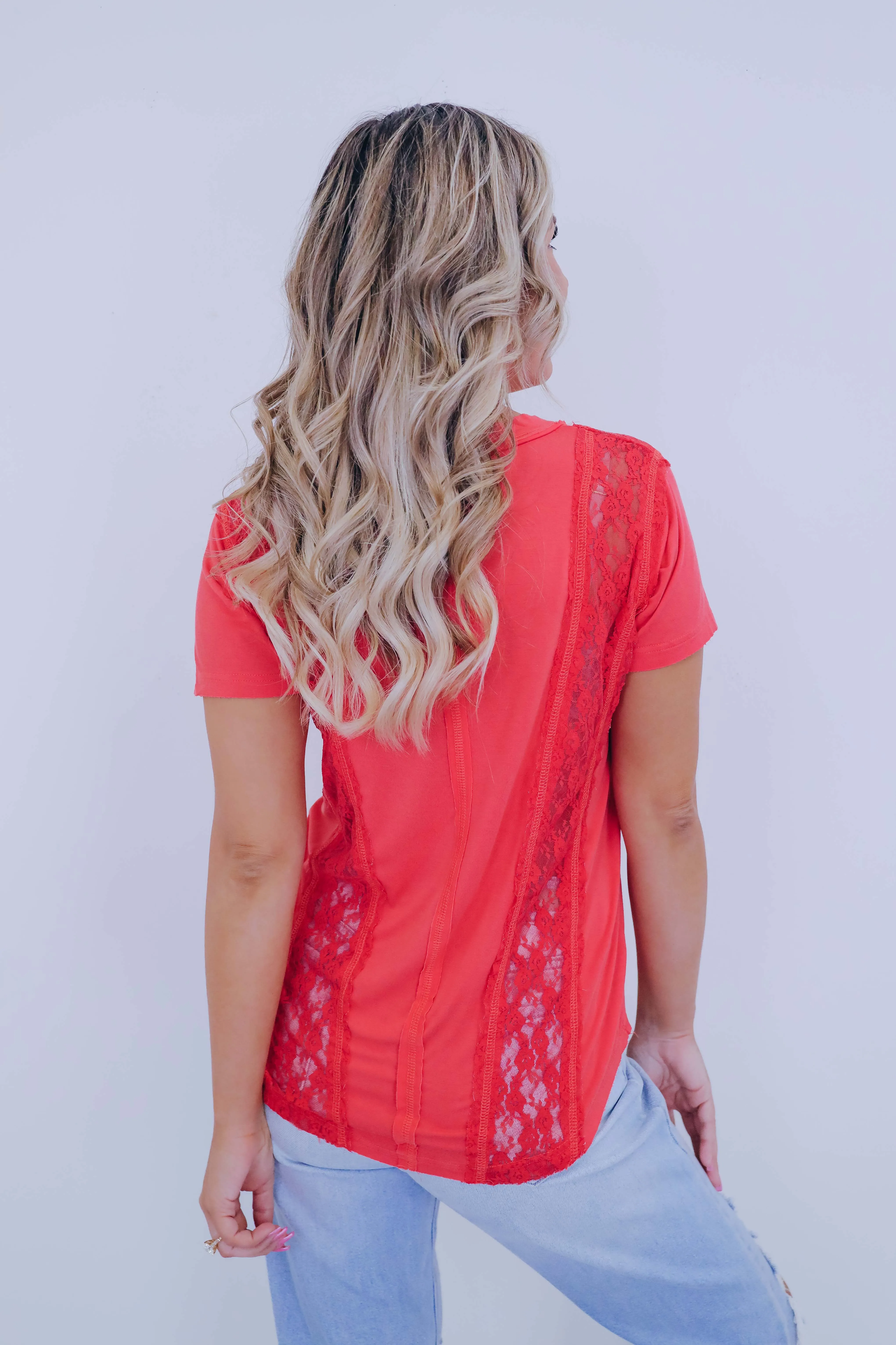 Kaci Contrasting Lace V-Neck Top By POL - 3 Colors