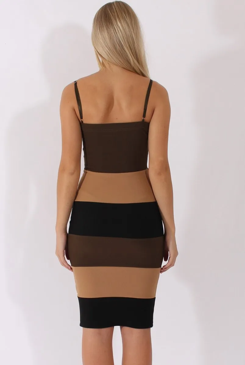 Khaki & Camel V-Front Midi Dress - Helene