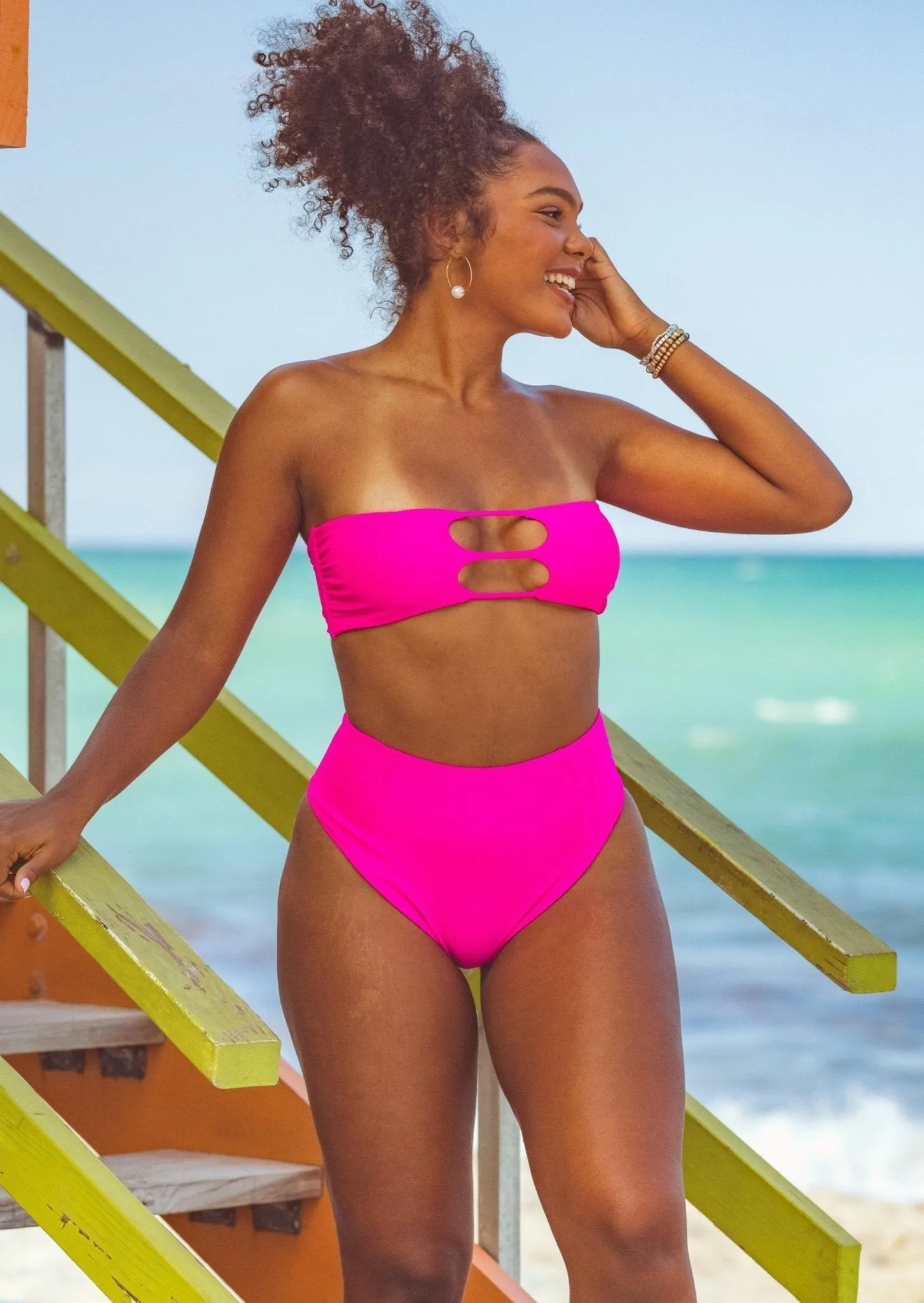 Laguna High Waist Bikini Bottom - Passion Pink