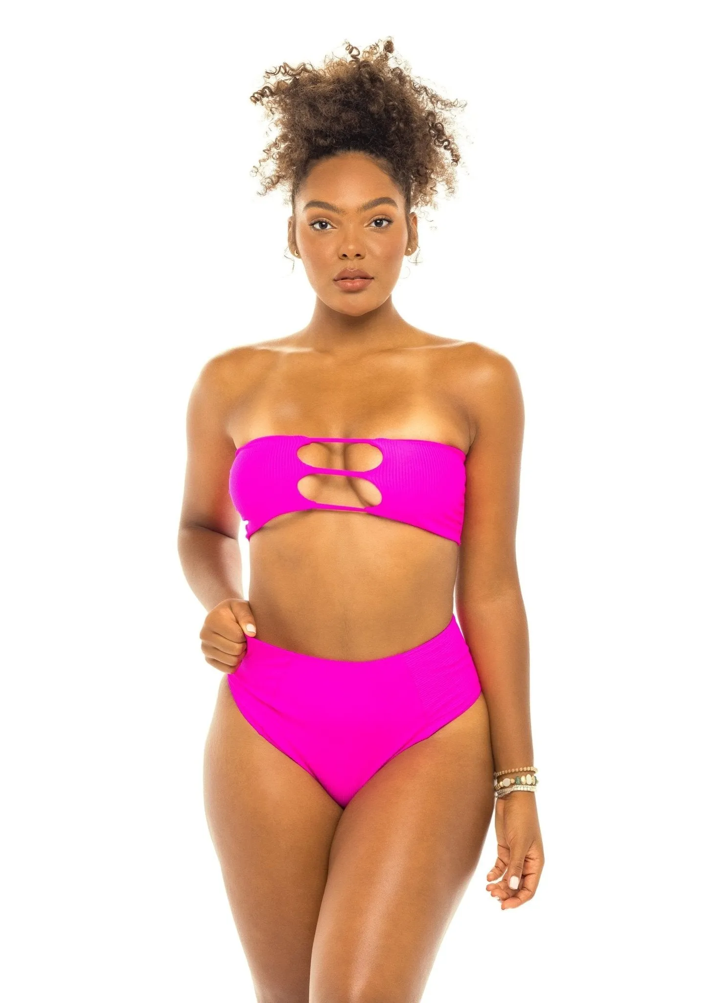 Laguna High Waist Bikini Bottom - Passion Pink