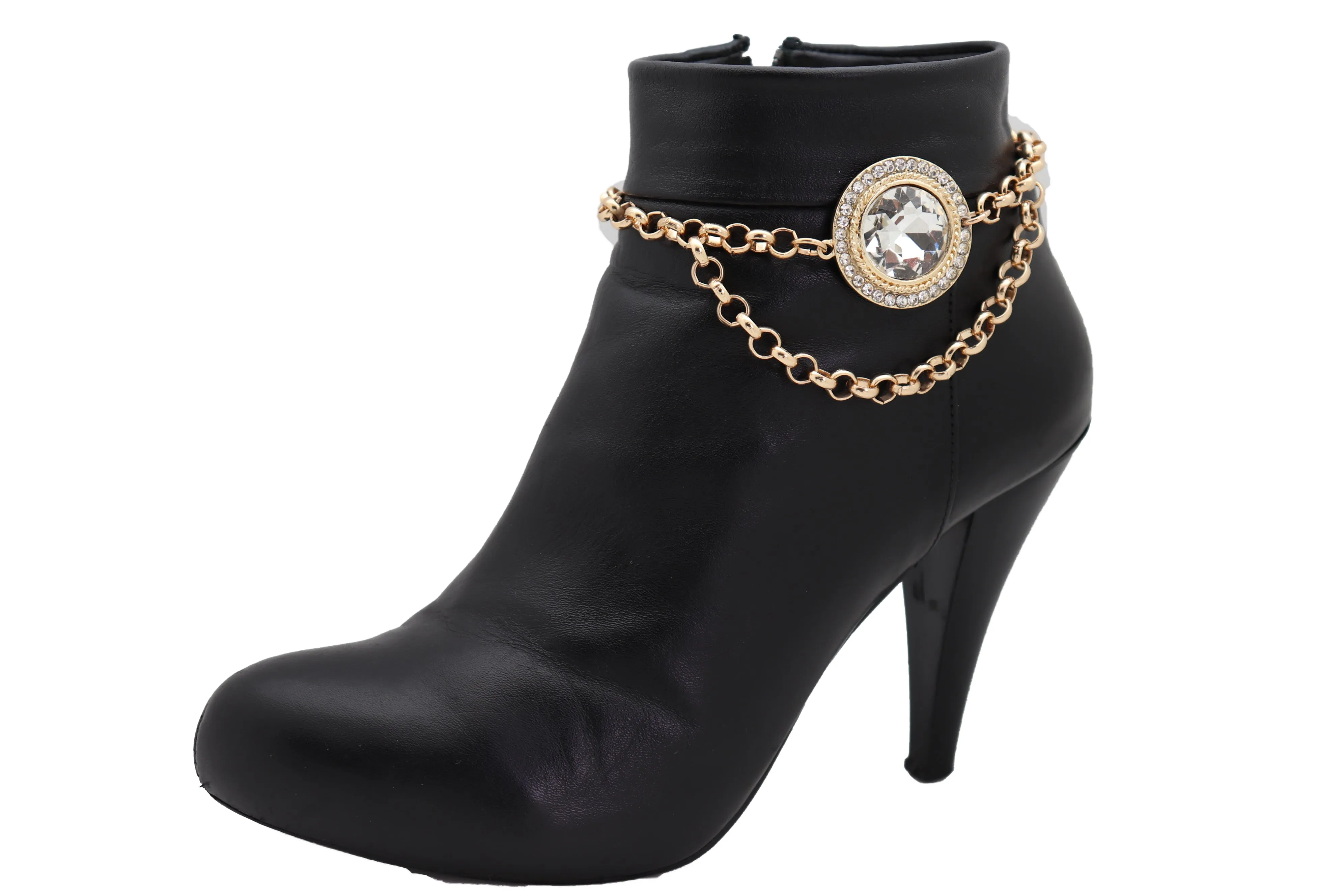 Large Round Jewel Gold Wave Metal Boot Chain
