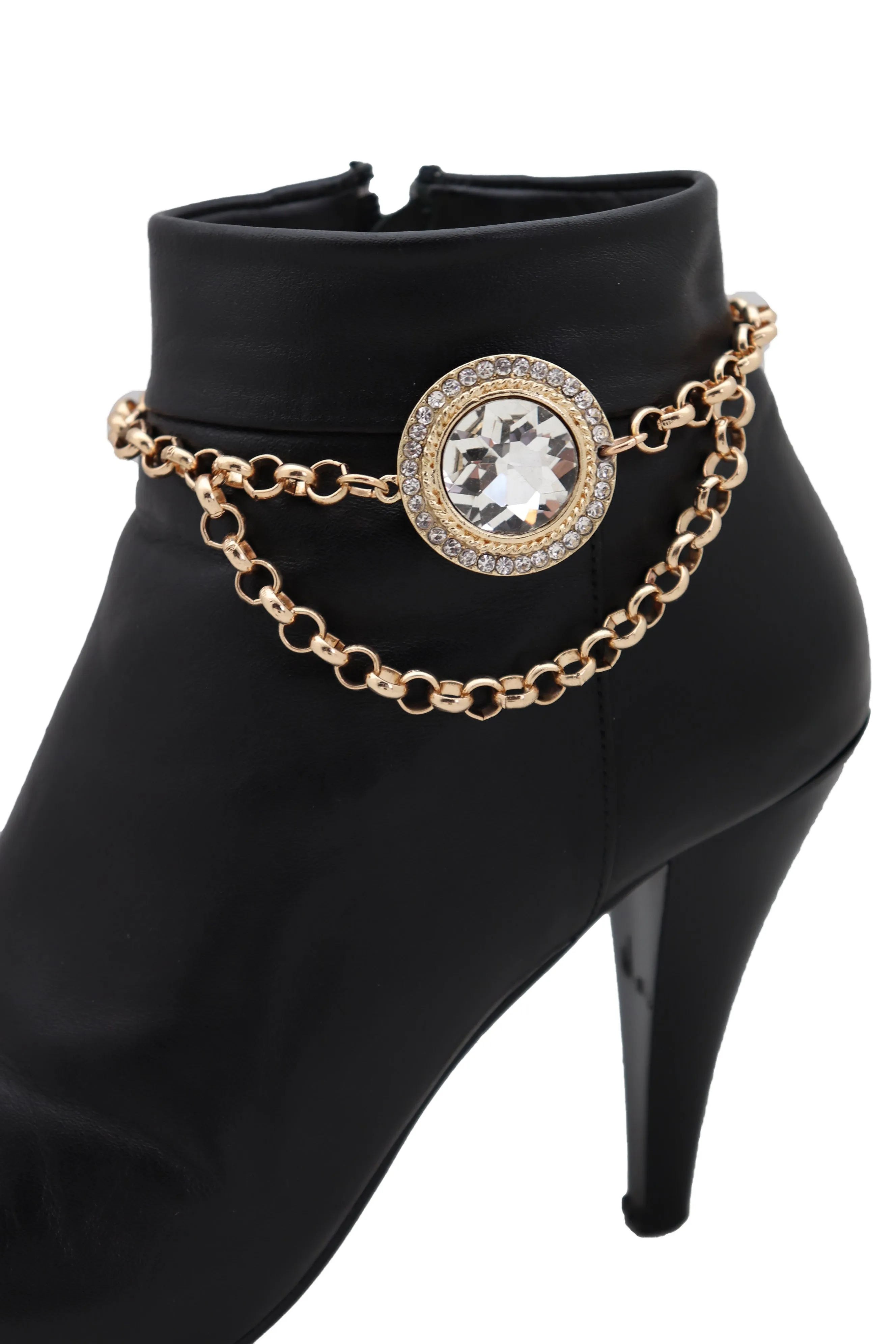 Large Round Jewel Gold Wave Metal Boot Chain