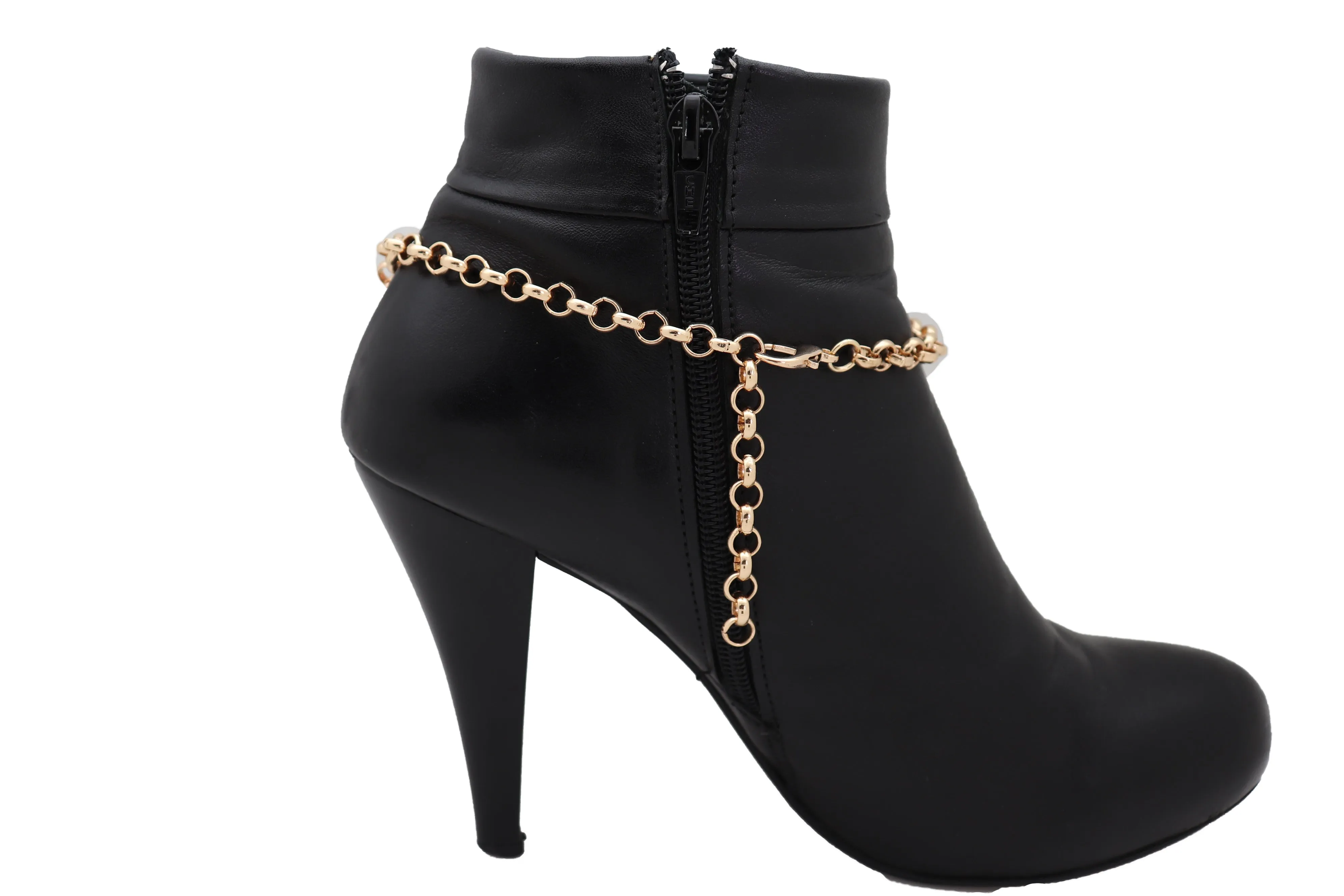 Large Round Jewel Gold Wave Metal Boot Chain