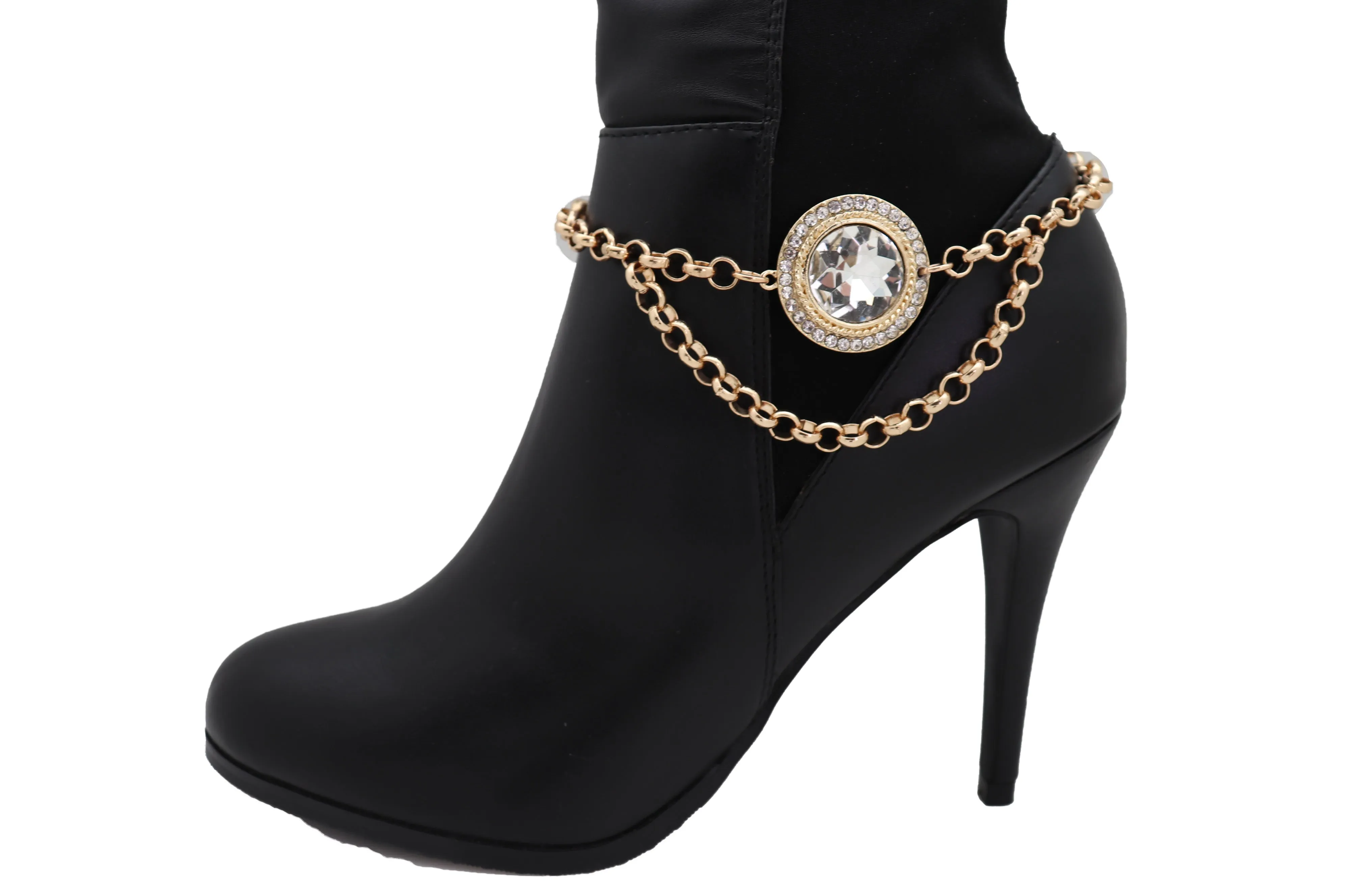 Large Round Jewel Gold Wave Metal Boot Chain