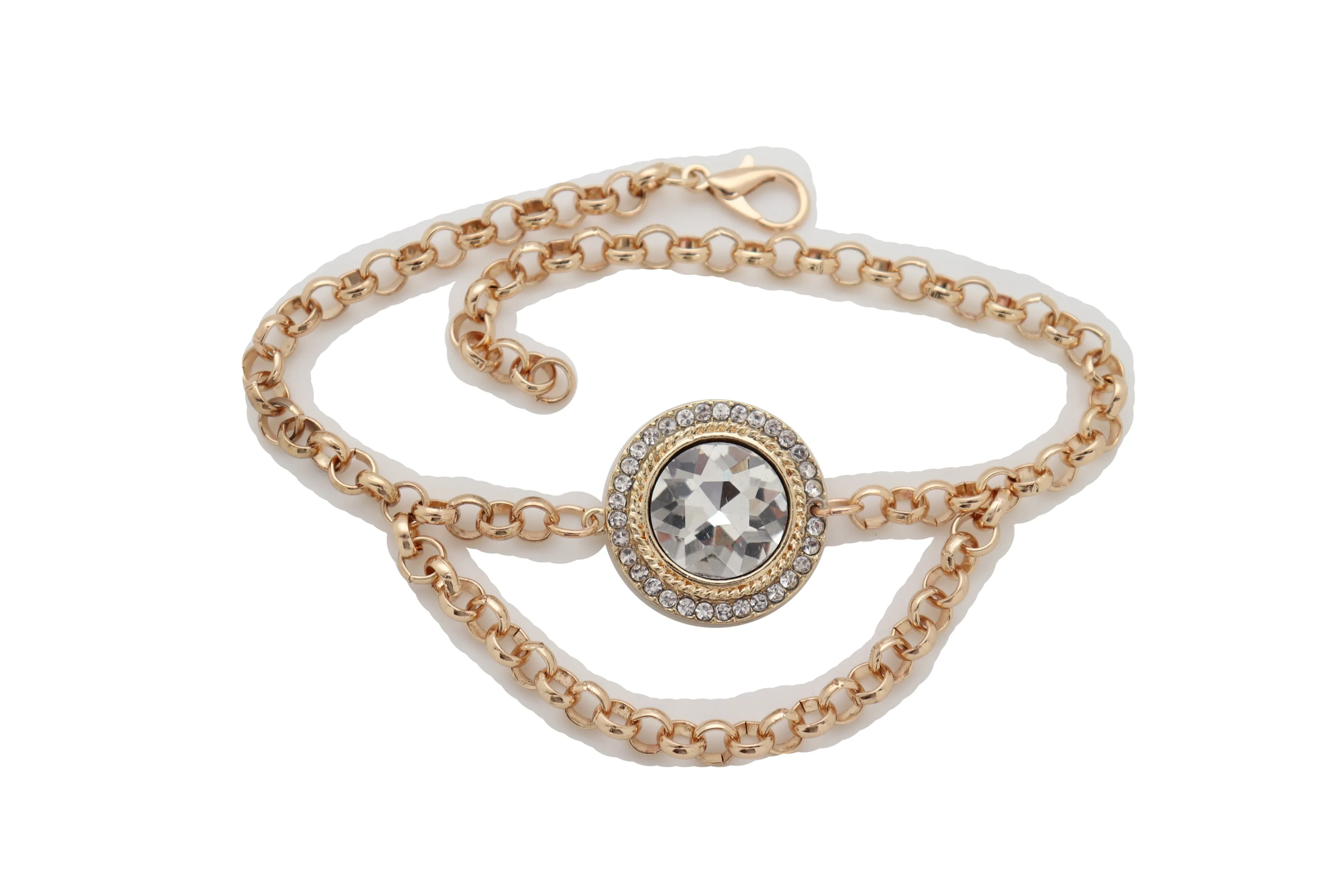 Large Round Jewel Gold Wave Metal Boot Chain