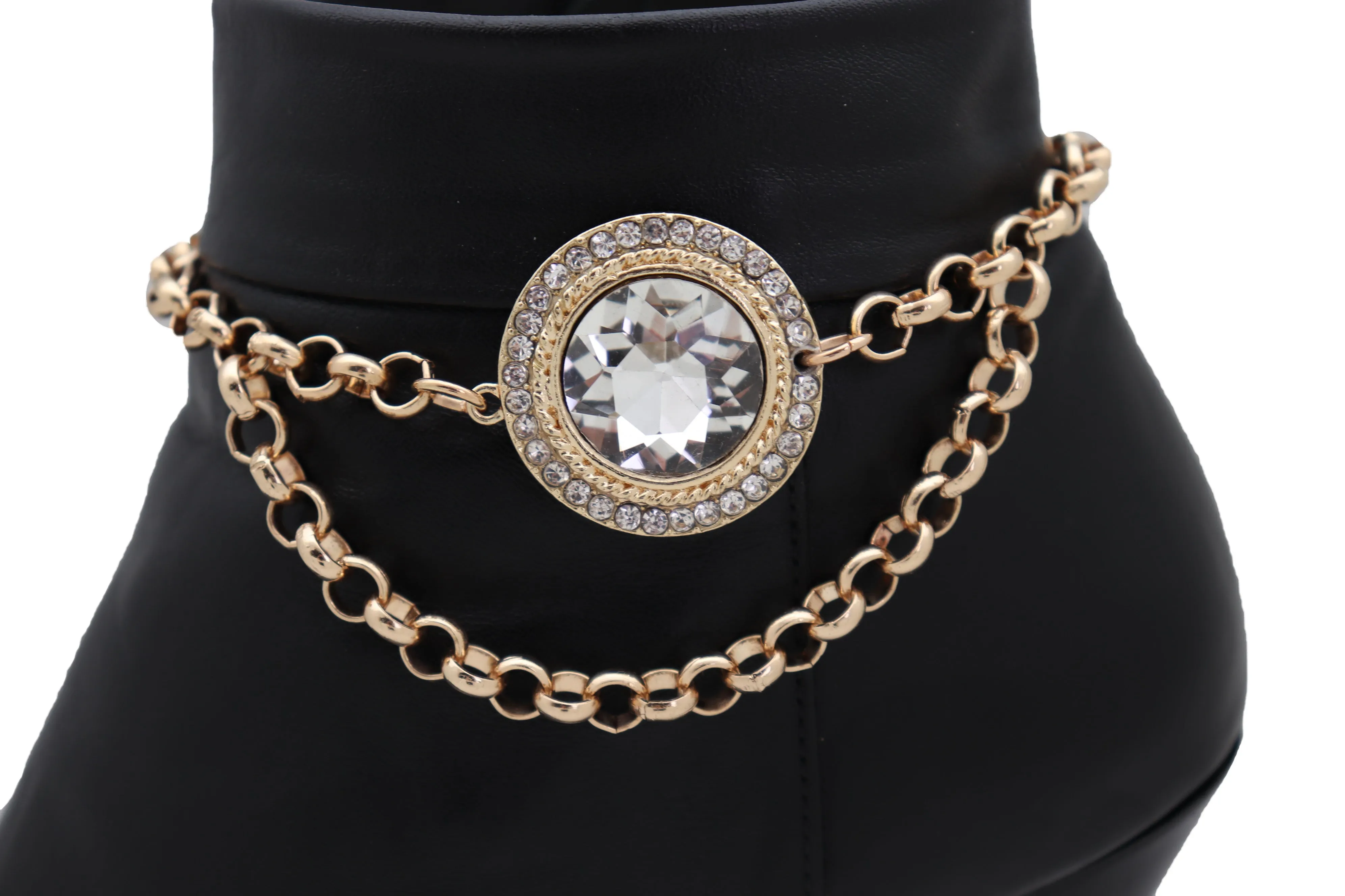 Large Round Jewel Gold Wave Metal Boot Chain