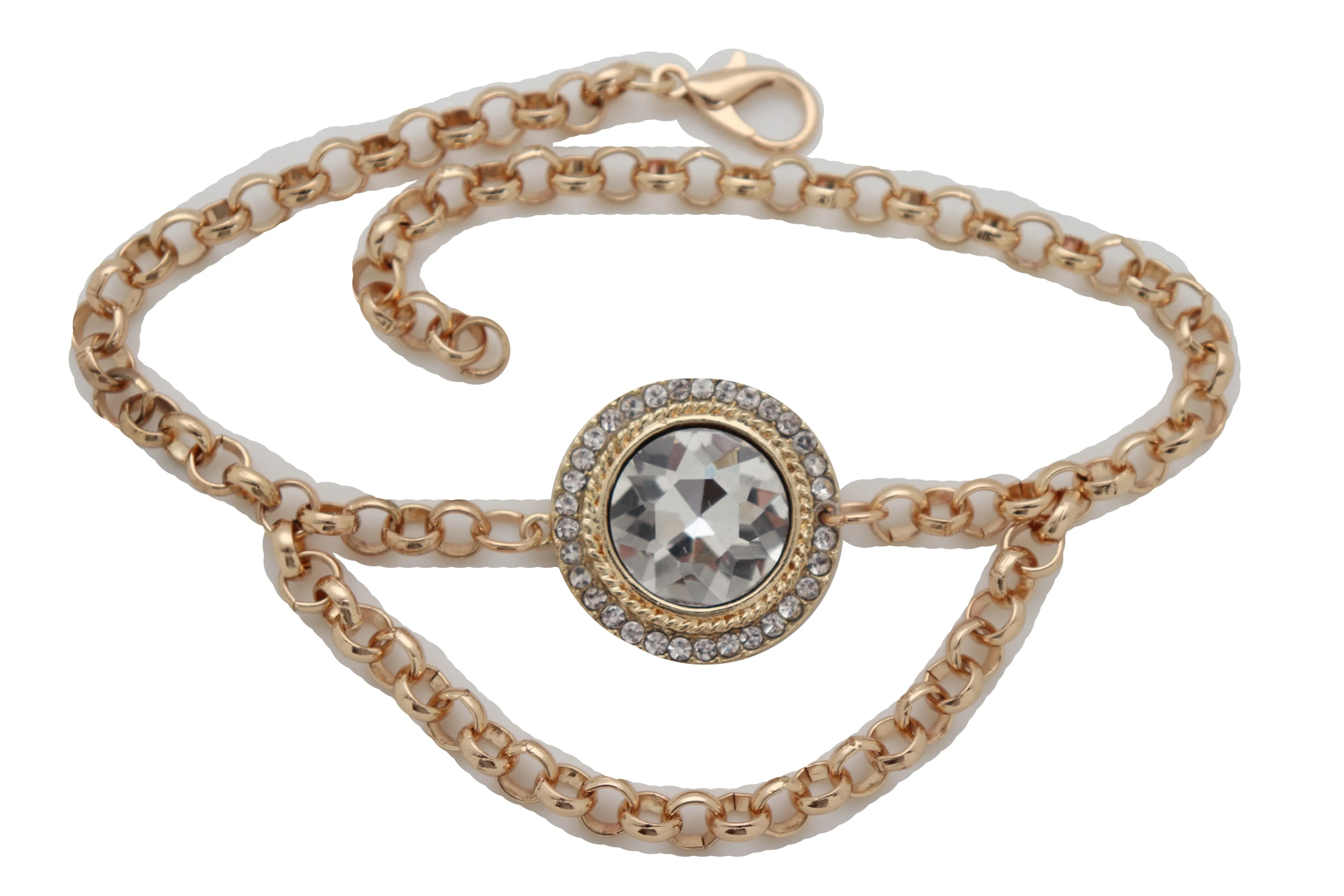 Large Round Jewel Gold Wave Metal Boot Chain