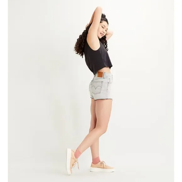 Levis Premium Womens 501 Denim Cutoff Shorts Gray High Rise Button Fly Raw Hem