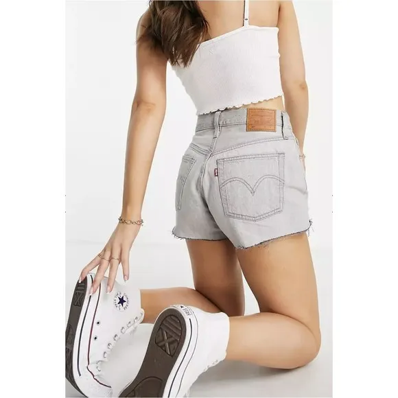 Levis Premium Womens 501 Denim Cutoff Shorts Gray High Rise Button Fly Raw Hem