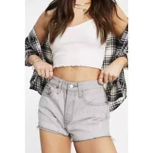 Levis Premium Womens 501 Denim Cutoff Shorts Gray High Rise Button Fly Raw Hem