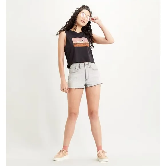 Levis Premium Womens 501 Denim Cutoff Shorts Gray High Rise Button Fly Raw Hem