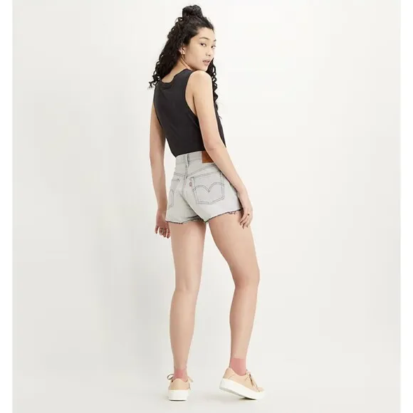 Levis Premium Womens 501 Denim Cutoff Shorts Gray High Rise Button Fly Raw Hem