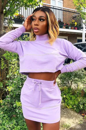 Lilac Lime Contrast Stitch Crop Jumper Skirt Co-ord - Keva