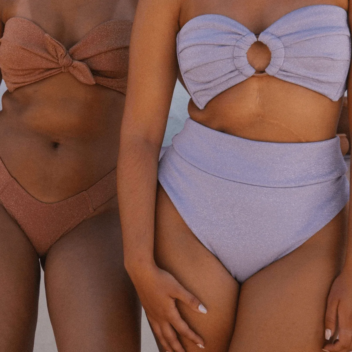 Lilac Sparkle Added Coverage High Rise Bikini Bottom