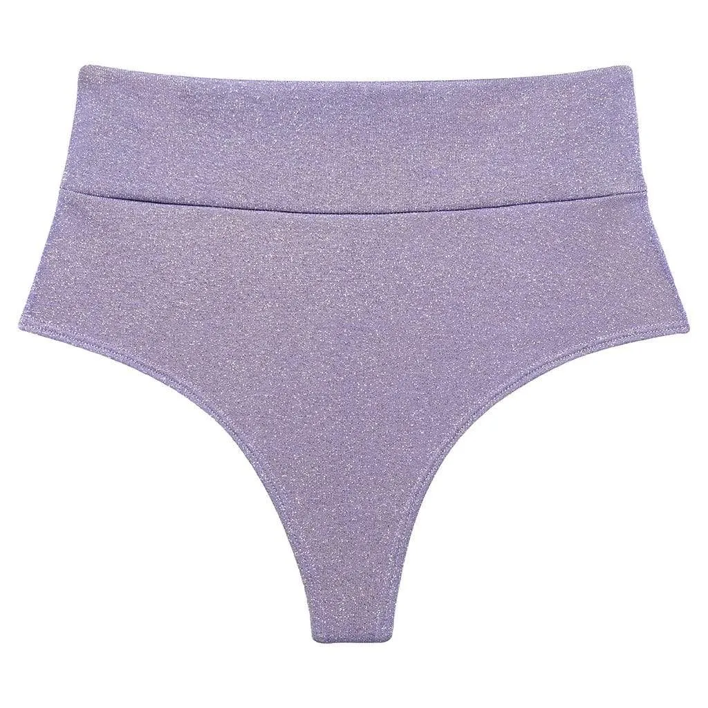 Lilac Sparkle Added Coverage High Rise Bikini Bottom