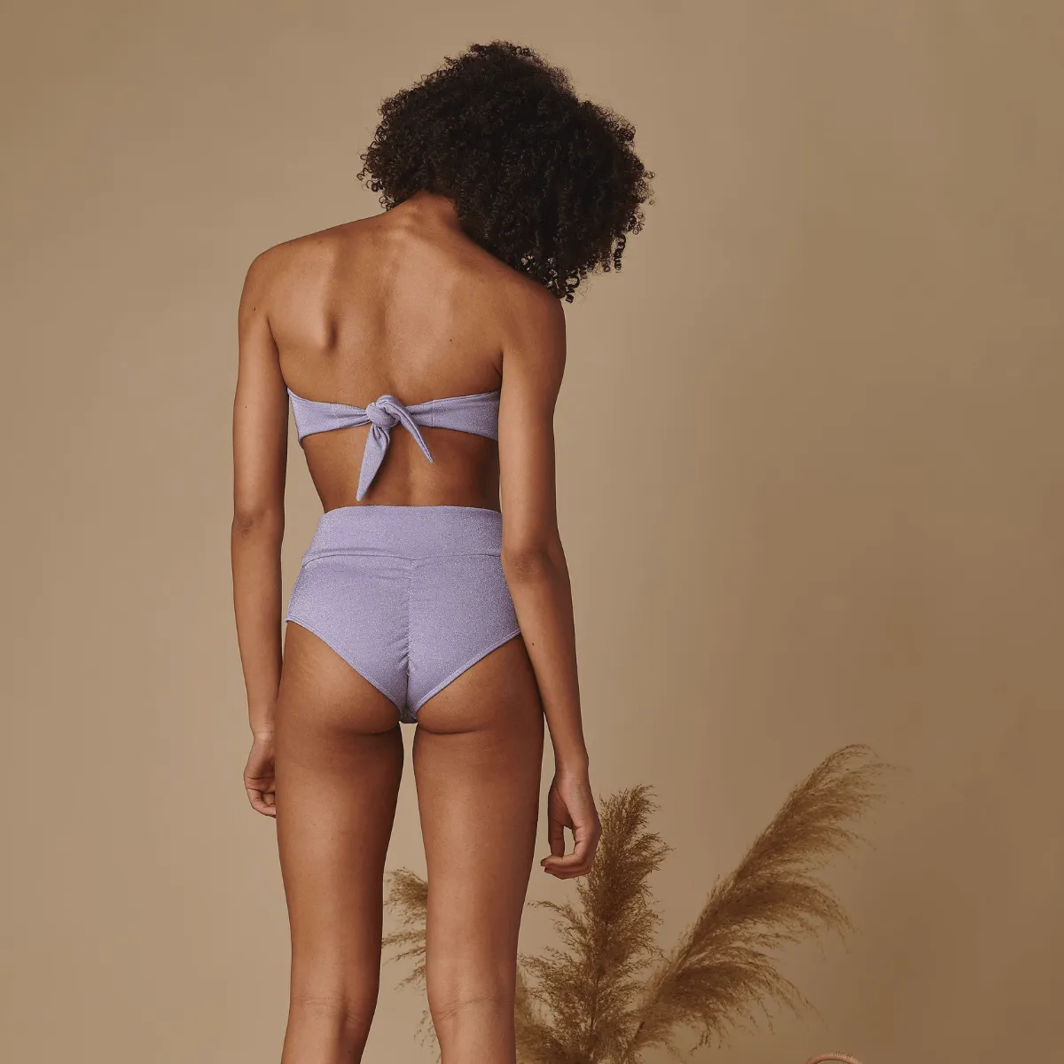 Lilac Sparkle Added Coverage High Rise Bikini Bottom