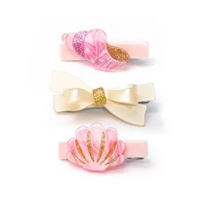 Lilies & Roses Seashell and Bow Pearlized Trio Hair Clip Set
