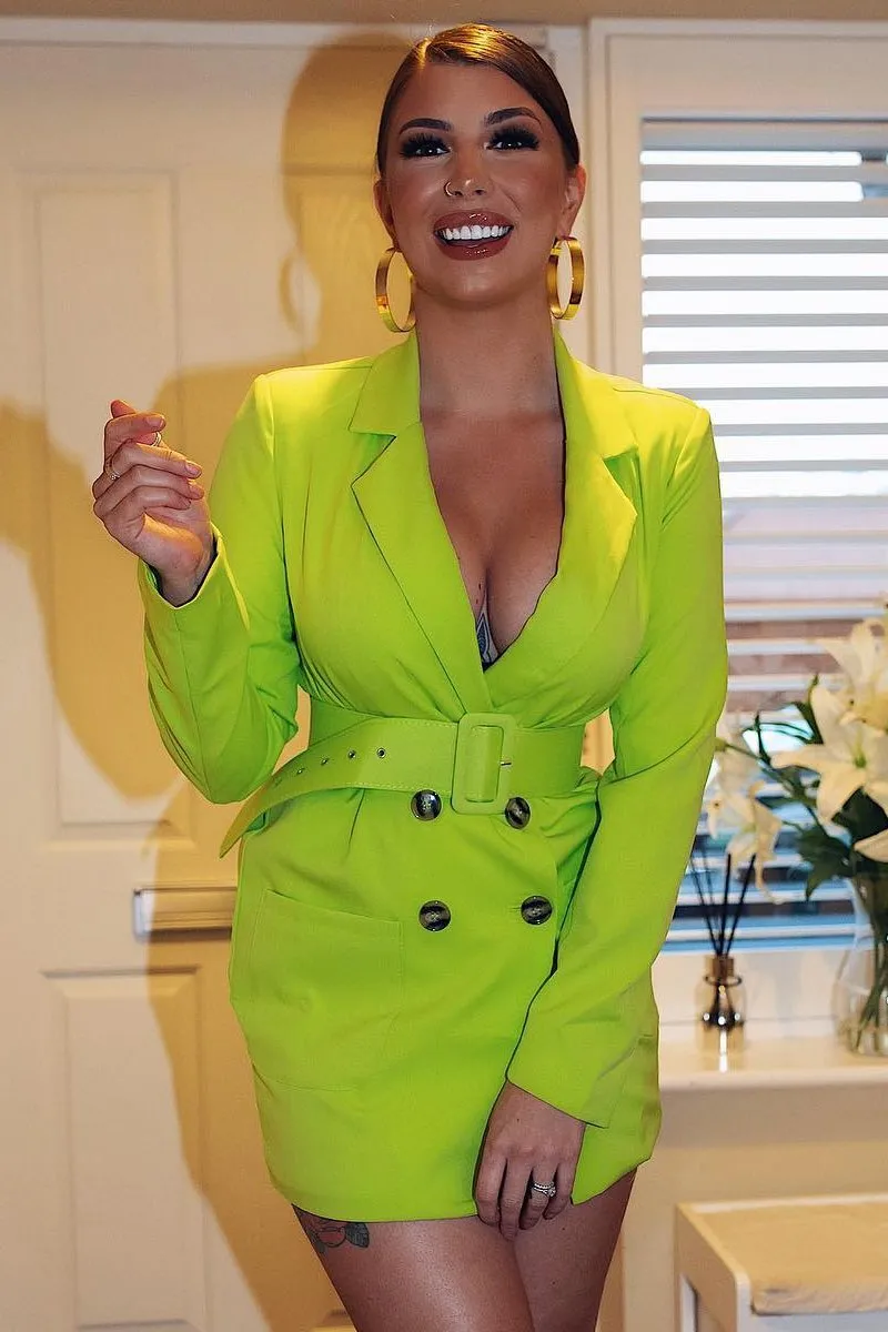Lime Button Front Belted Blazer Dress - Justyne