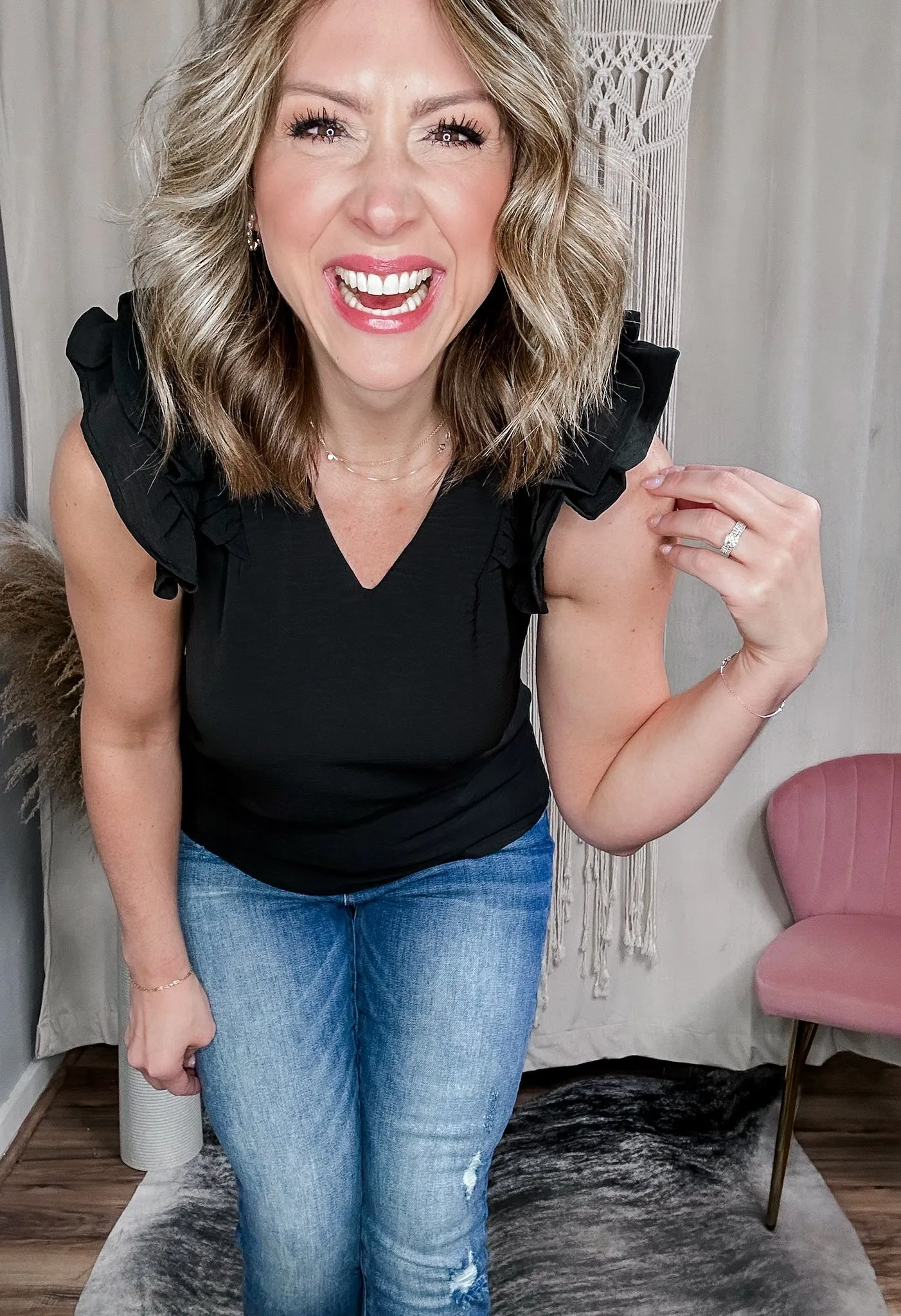 Lolly Black Ruffle Trim Top
