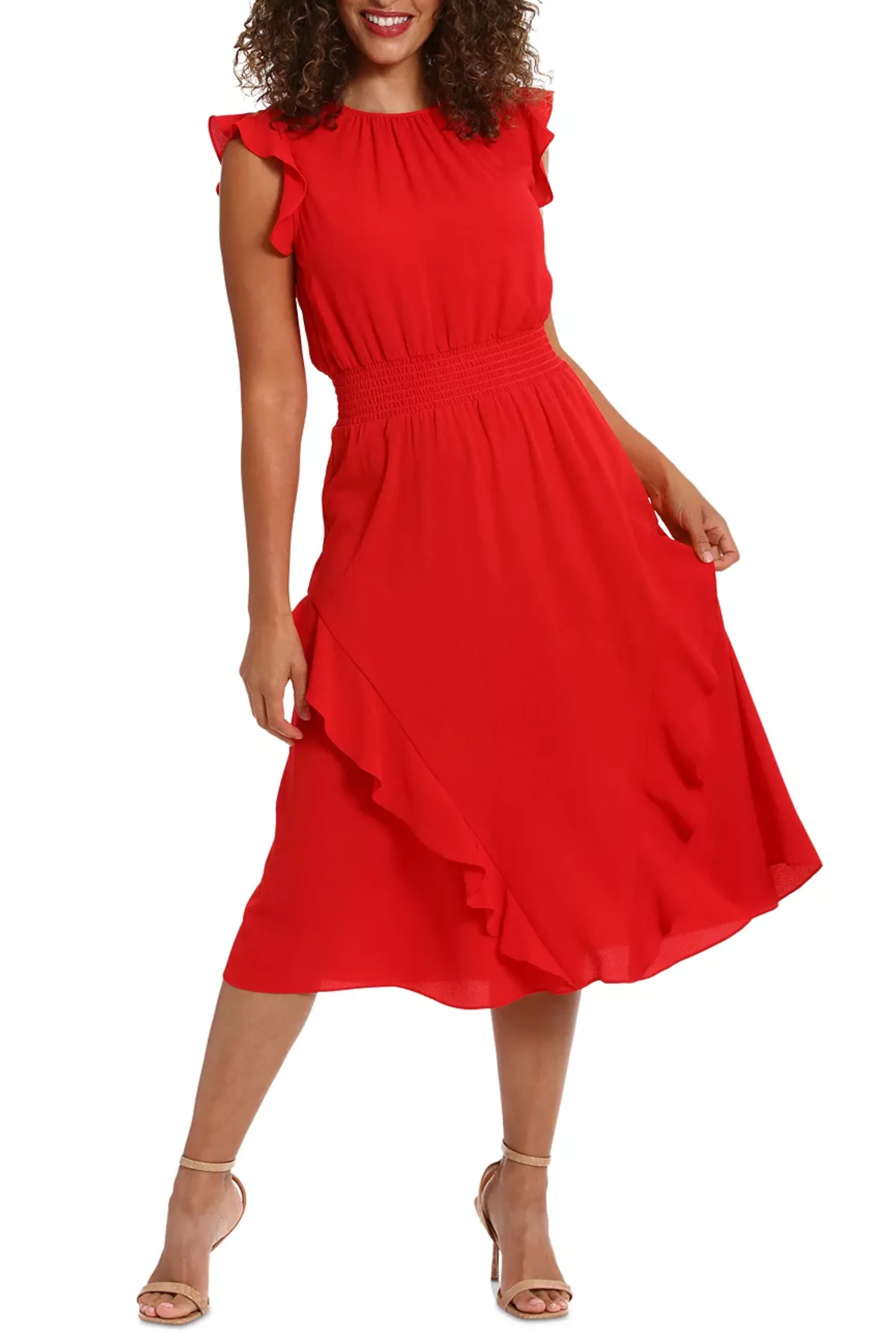 London Times Flutter Sleeve Smocked Waist Dress