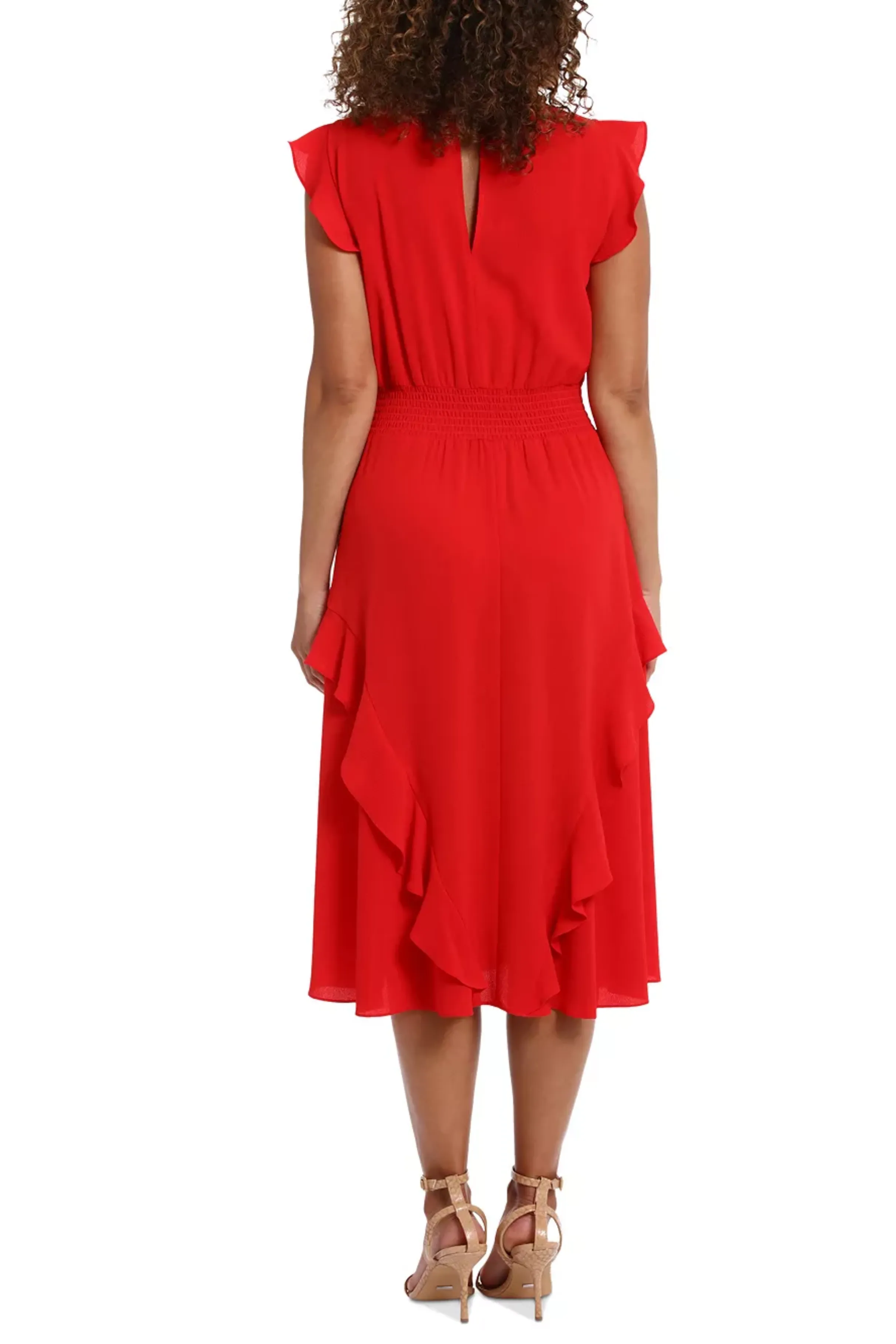 London Times Flutter Sleeve Smocked Waist Dress