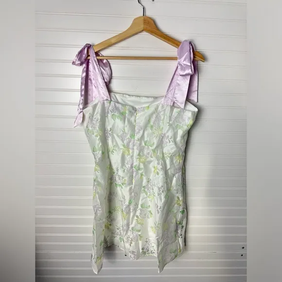 Lulus Sweeten the Day Cream Floral Burnout Tie-Strap Mini Dress