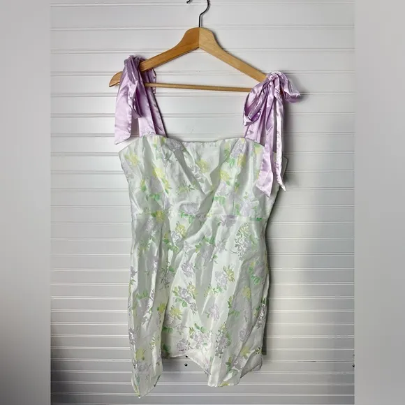 Lulus Sweeten the Day Cream Floral Burnout Tie-Strap Mini Dress