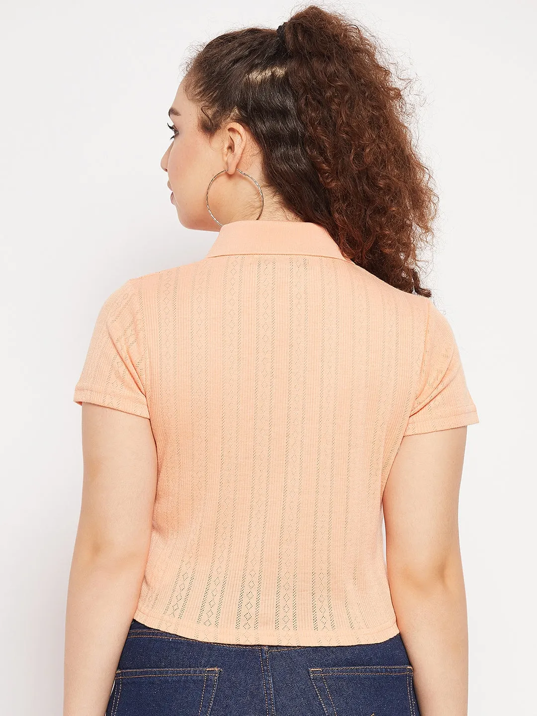Madame Peach Shirt Collared Crop Top