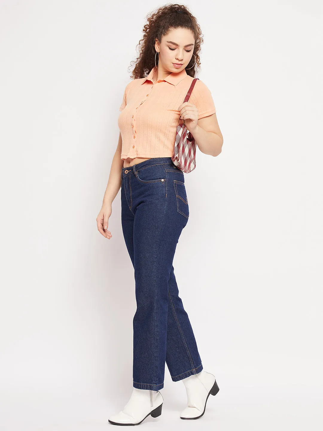 Madame Peach Shirt Collared Crop Top