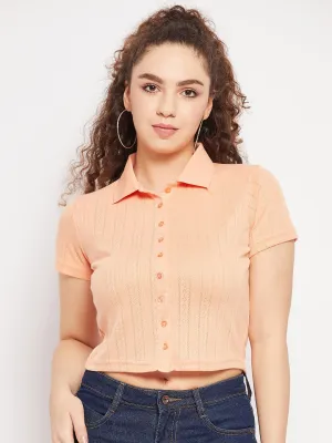 Madame Peach Shirt Collared Crop Top