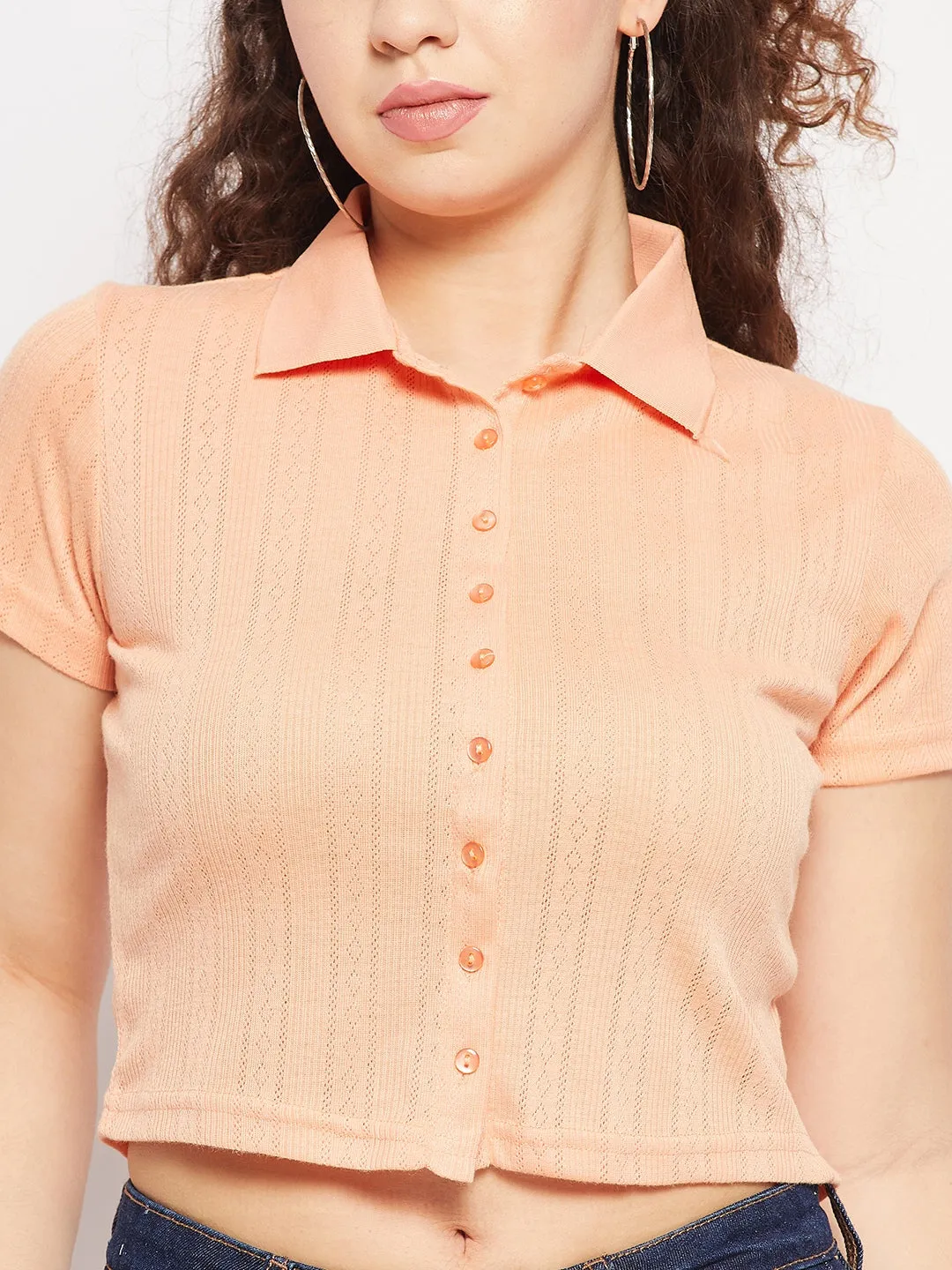 Madame Peach Shirt Collared Crop Top