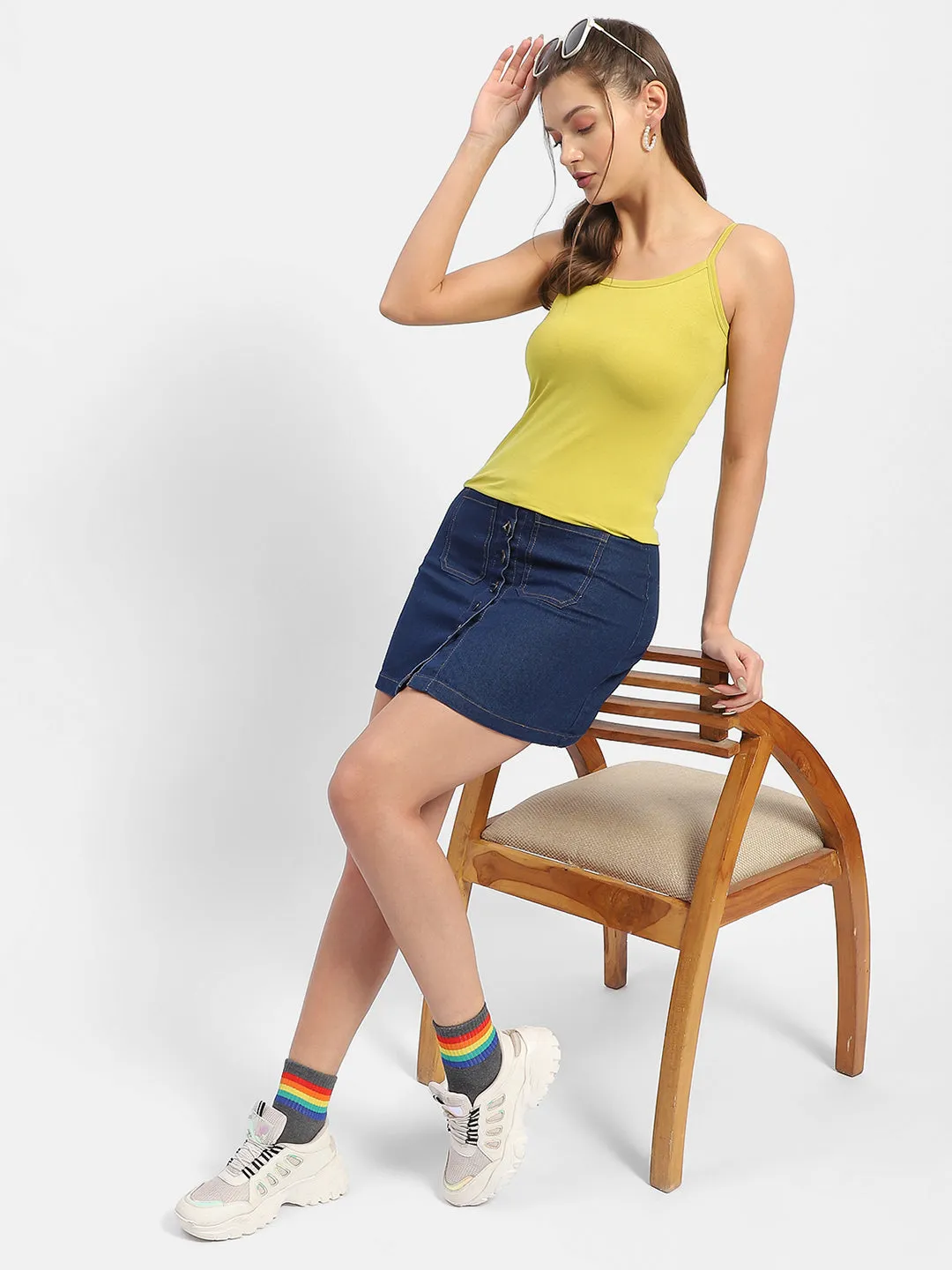 Madame Typography Lime Green  Ribbed Tank Top