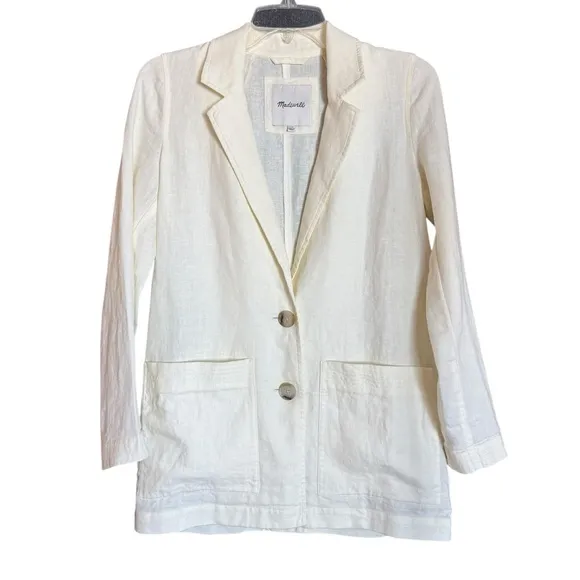 Madewell Dorset Ivory 100% Linen 2 Button Summer Blazer Women's Size XXS