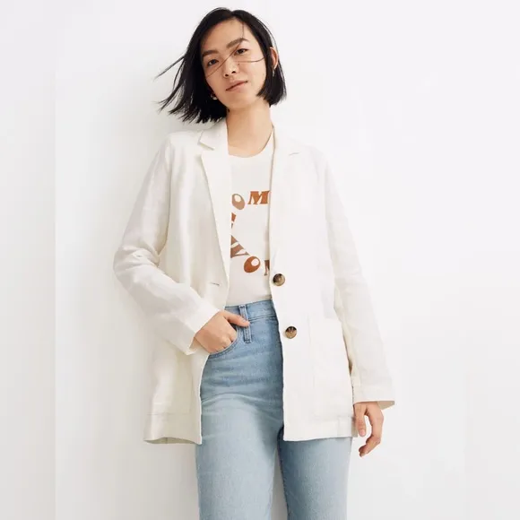 Madewell Dorset Ivory 100% Linen 2 Button Summer Blazer Women's Size XXS
