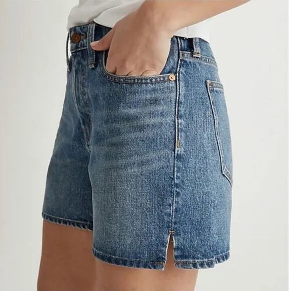 Madewell Relaxed Mid Length High Rise Cotton Blue Denim Short Size 31