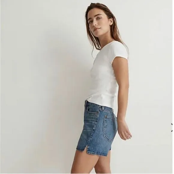 Madewell Relaxed Mid Length High Rise Cotton Blue Denim Short Size 31