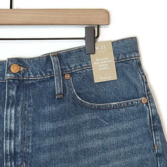 Madewell Relaxed Mid Length High Rise Cotton Blue Denim Short Size 31